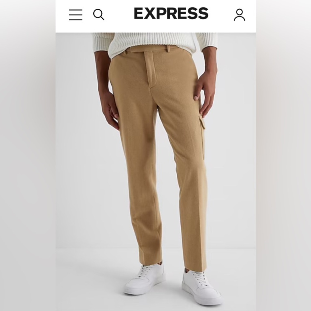 NWT Express Men Slim Tan Wool-Blend Cargo Dress Pant
Caramel